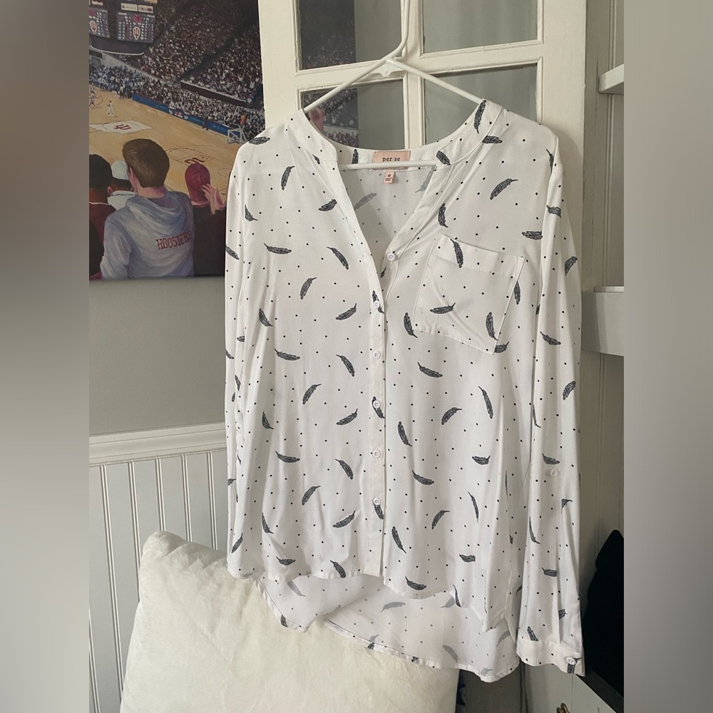 White blouse with feather detailing